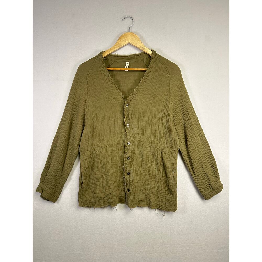 Igenjun Woman's Green Peasant Botton Down Top - Size Small Bobo Casual‎